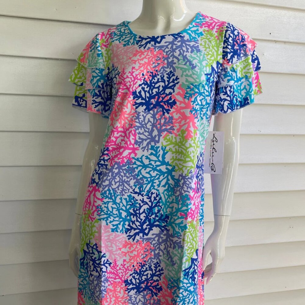 Lulu-B Ladies Coral Reef Round Neck Cha Cha Sleeve Dress - UPF50+ Sun Protection